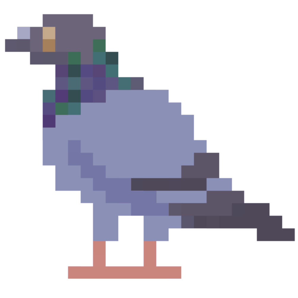 digital art of a domestic pigeon in pixel art form facing left